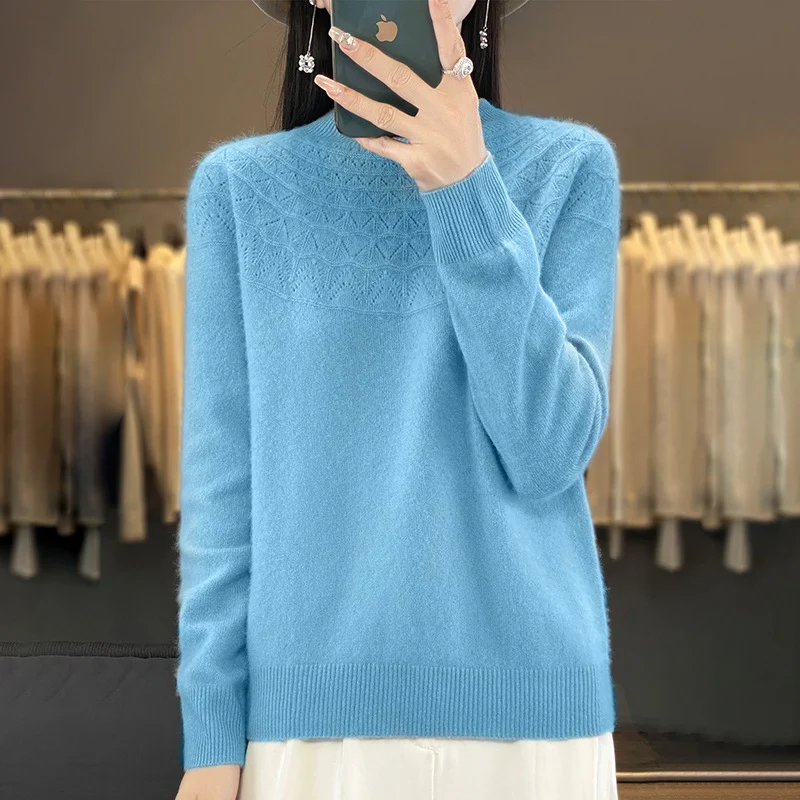 Damen Kuscheliger Mohair‑Optik Pullover mit Zierstruktur am Oberteil und Stehkragen Nord Taschen