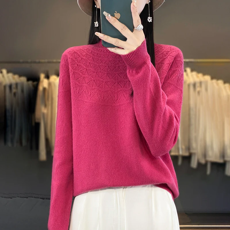 Damen Kuscheliger Mohair‑Optik Pullover mit Zierstruktur am Oberteil und Stehkragen Nord Taschen