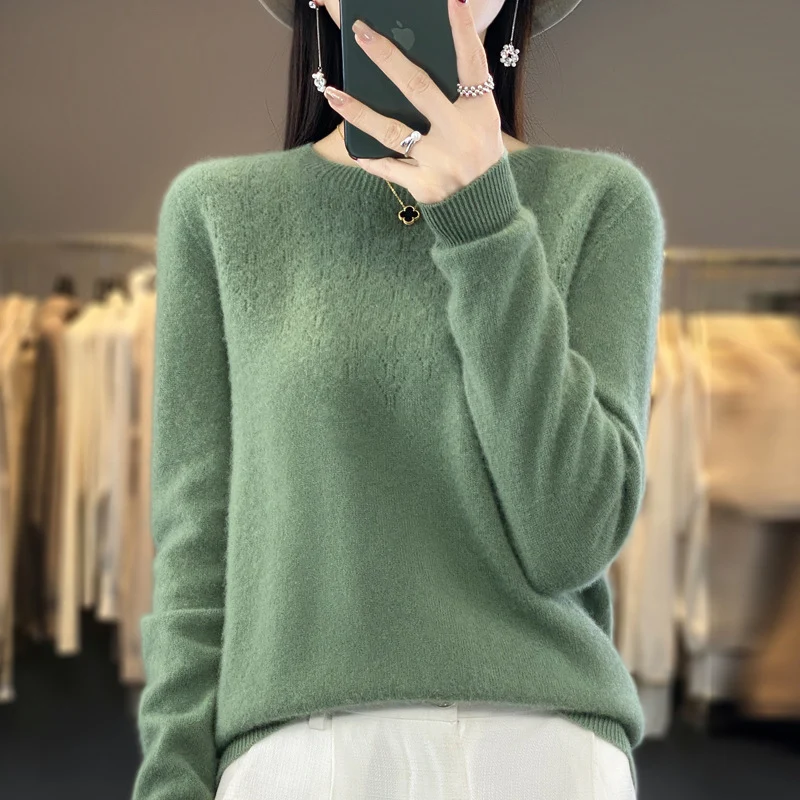 Damen Kuscheliger Midweight Rundhals-Pullover aus Angora-Blend mit feinem Flor und schmalem Bündchen Nord Taschen