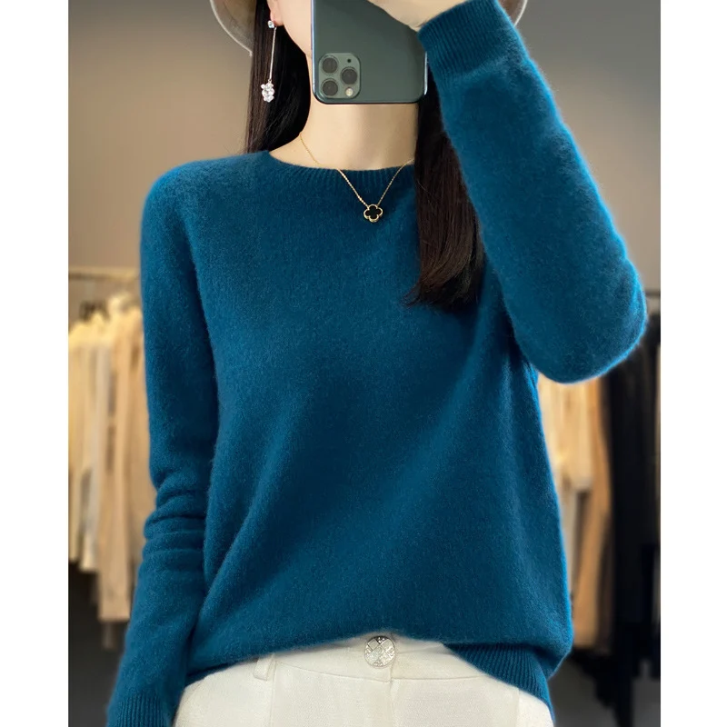 Damen Kuscheliger Midweight Rundhals-Pullover aus Angora-Blend mit feinem Flor und schmalem Bündchen Nord Taschen