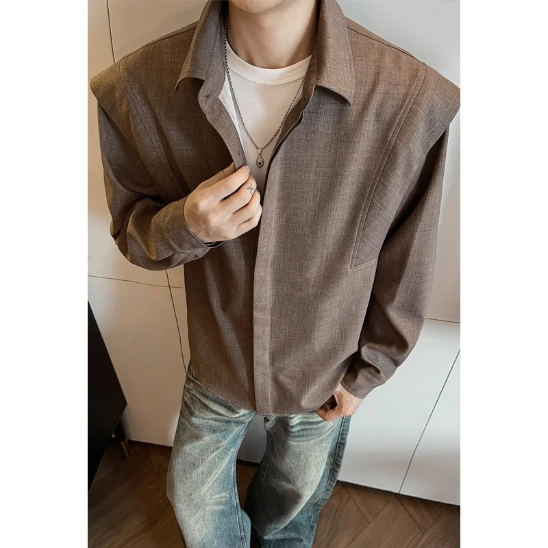 Herren Locker geschnittene Overshirt-Jacke aus Leinen‑Mix mit Hemdkragen Nord Taschen