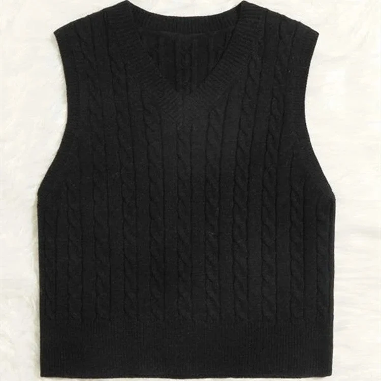 Damen Strickweste mit V-Ausschnitt und Zopfmuster