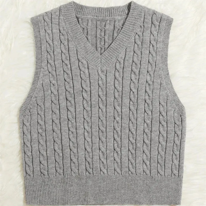 Damen Strickweste mit V-Ausschnitt und Zopfmuster