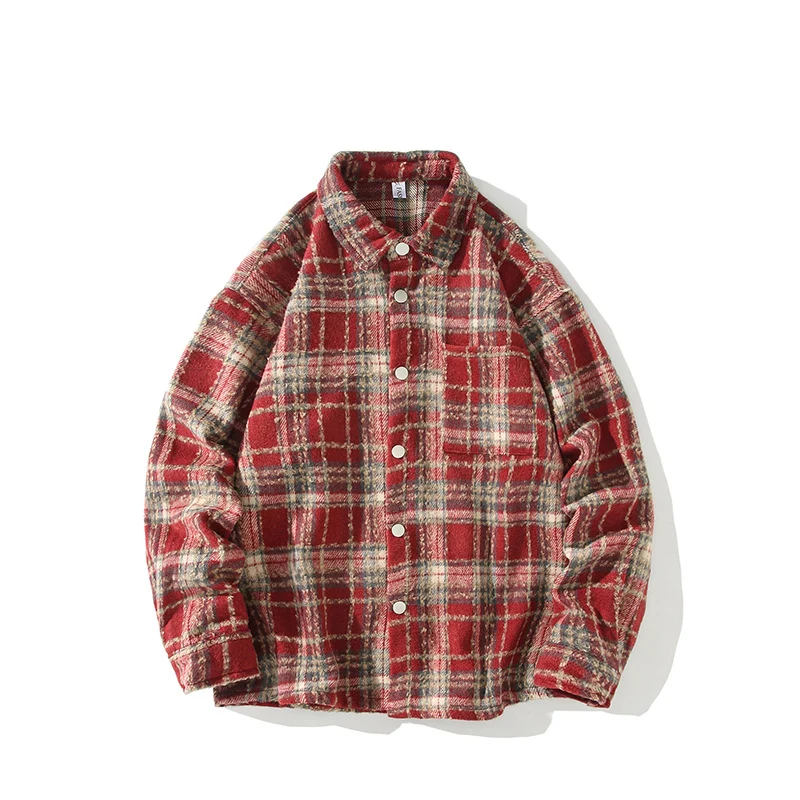 Herren Kariertes Flanell-Overshirt mit Druckknopffront und geradem Schnitt Nord Taschen