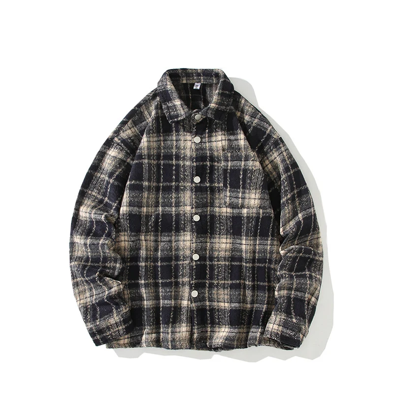 Herren Kariertes Flanell-Overshirt mit Druckknopffront und geradem Schnitt Nord Taschen