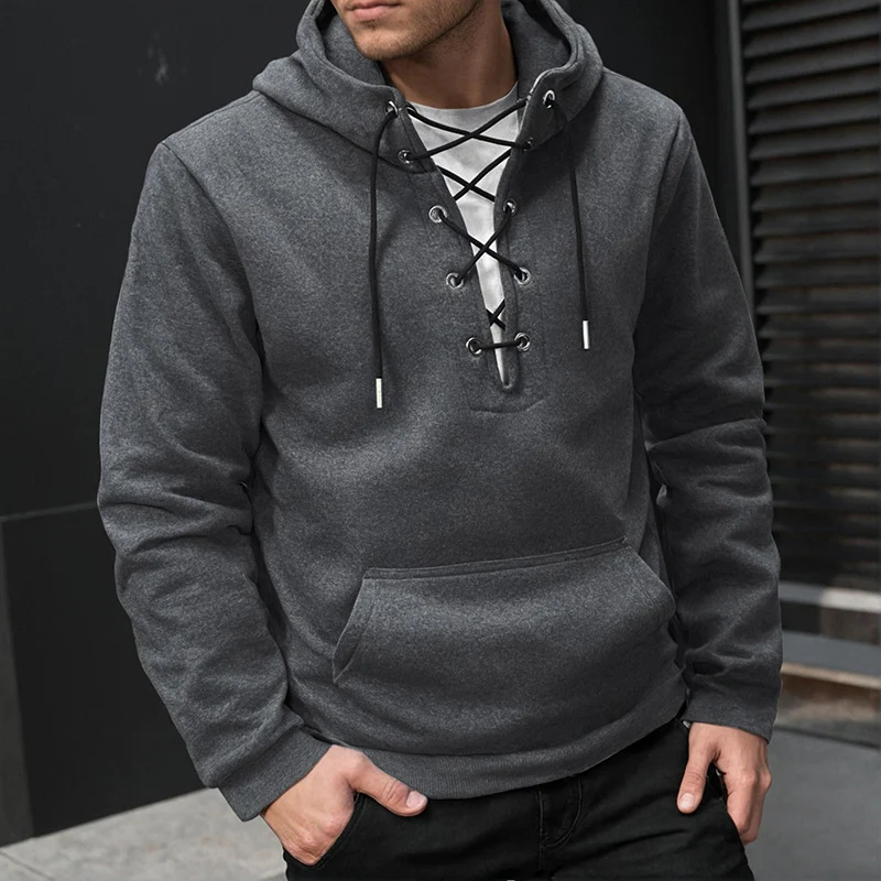 Herren Kapuzenpullover im Casual‑Look mit V‑Schnürung, Kängurutasche und gerippten Bündchen Nord Taschen