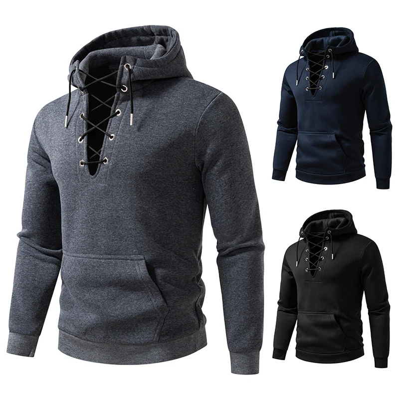Herren Kapuzenpullover im Casual‑Look mit V‑Schnürung, Kängurutasche und gerippten Bündchen Nord Taschen