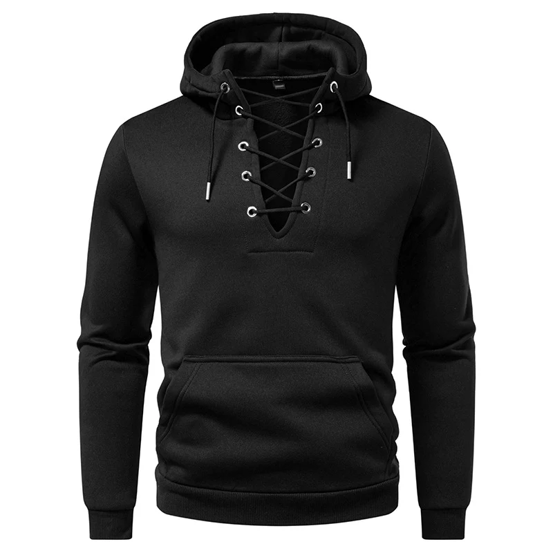 Herren Kapuzenpullover im Casual‑Look mit V‑Schnürung, Kängurutasche und gerippten Bündchen Nord Taschen