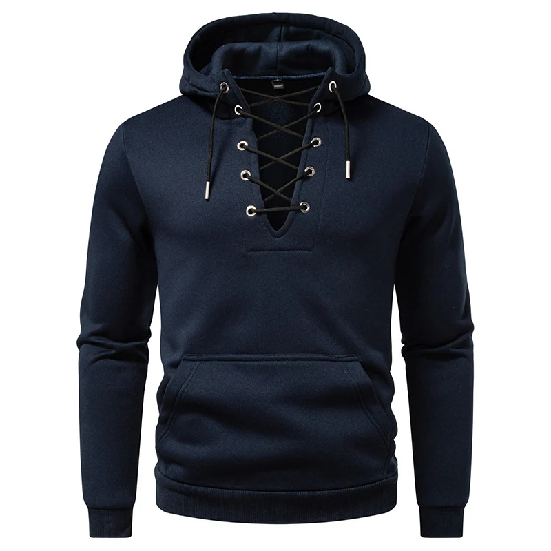 Herren Kapuzenpullover im Casual‑Look mit V‑Schnürung, Kängurutasche und gerippten Bündchen Nord Taschen