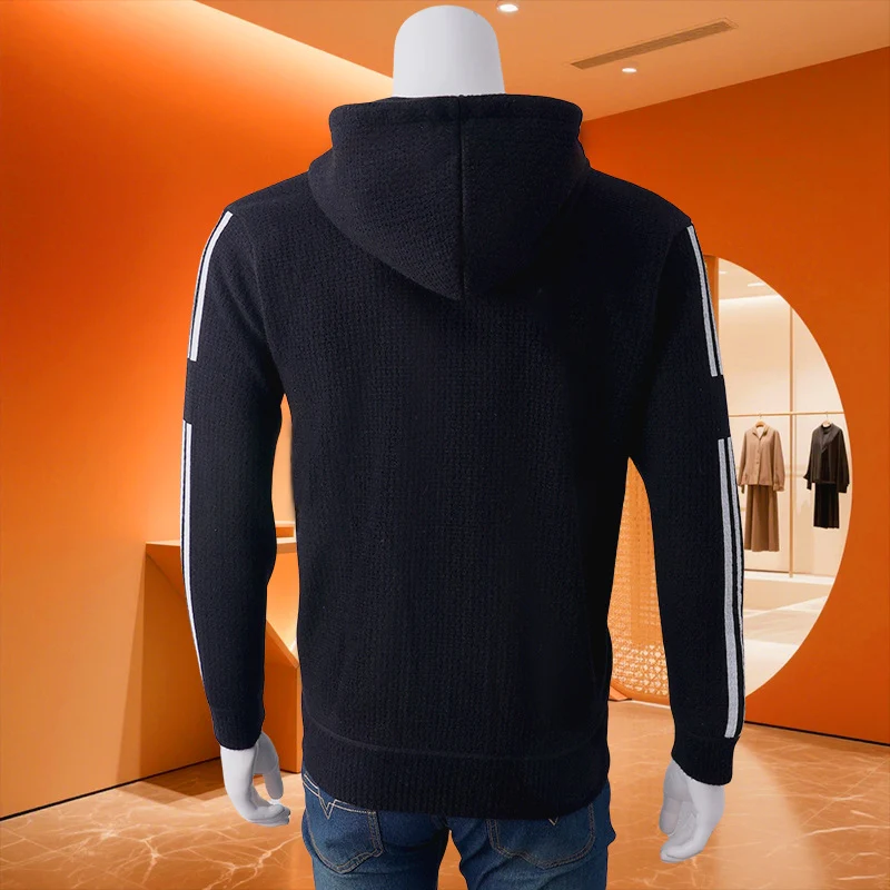 Herren Kapuzen-Sweatjacke mit Reißverschluss, texturierter Strick, Seitentaschen und Kontraststreifen Nord Taschen