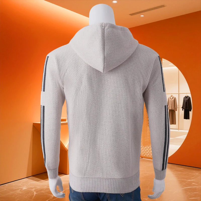 Herren Kapuzen-Sweatjacke mit Reißverschluss, texturierter Strick, Seitentaschen und Kontraststreifen Nord Taschen