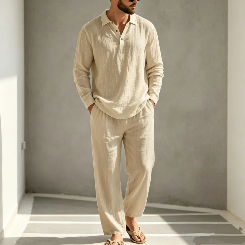 Herren Lässiger Leinen Pyjama Nord Taschen