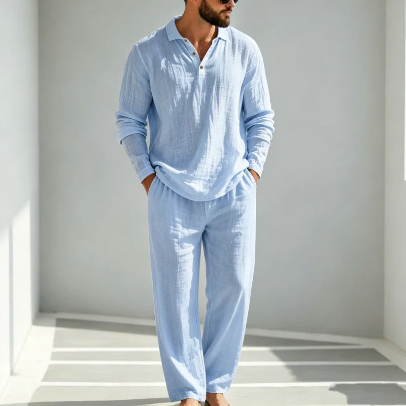 Herren Lässiger Leinen Pyjama Nord Taschen