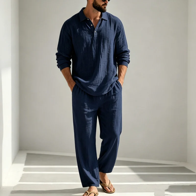 Herren Lässiger Leinen Pyjama Nord Taschen