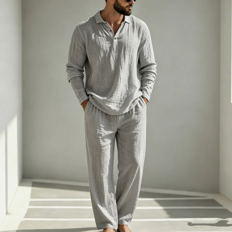 Herren Lässiger Leinen Pyjama Nord Taschen