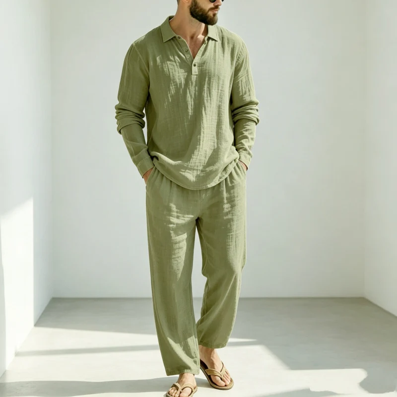 Herren Lässiger Leinen Pyjama Nord Taschen