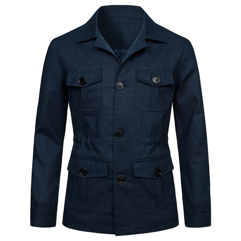 Herren Leinen-Mix Feldjacke mit Pattentaschen und taillierter Passform Nord Taschen