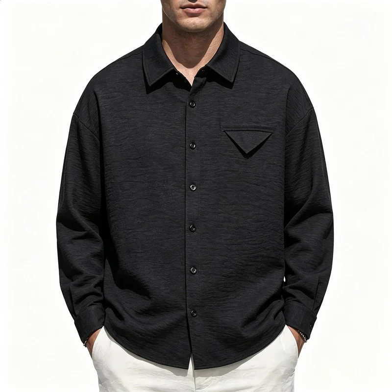 Herren Leichtes Texturiertes Overshirt mit Hemdkragen und Brustklappen-Tasche Nord Taschen