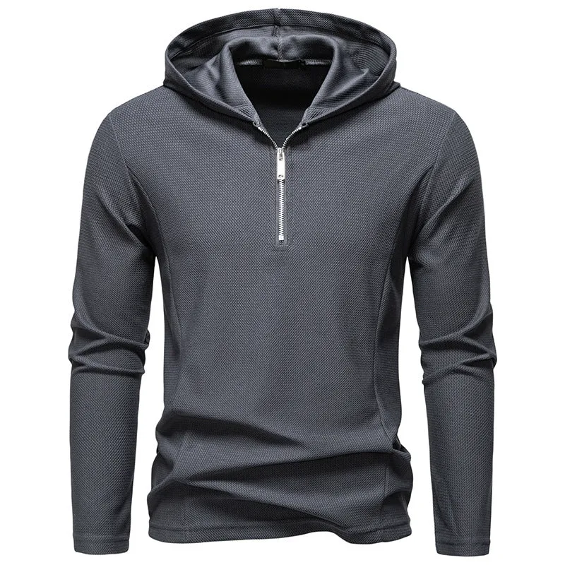 Herren Leichtes texturiertes Halbzip-Kapuzenpullover mit atmungsaktivem Mesh Nord Taschen