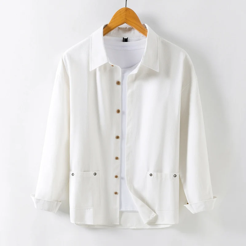 Herren Leichtes Overshirt‑Hemdjacke aus Leinenmix mit aufgesetzten Taschen Nord Taschen
