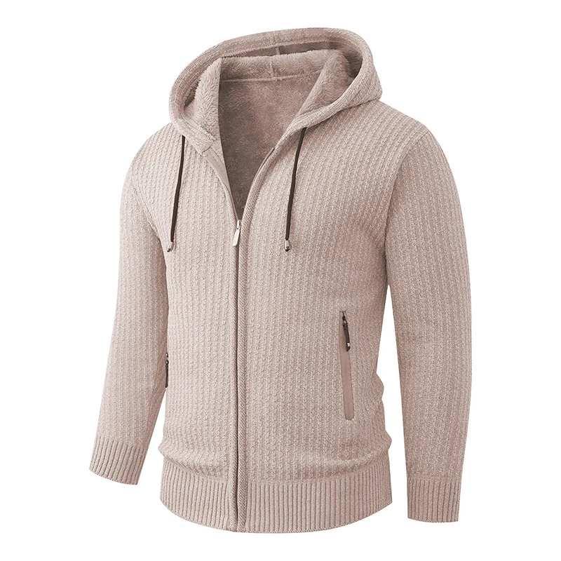 Herren Kapuzen-Strickjacke mit Teddyfutter und durchgehendem Reißverschluss Nord Taschen