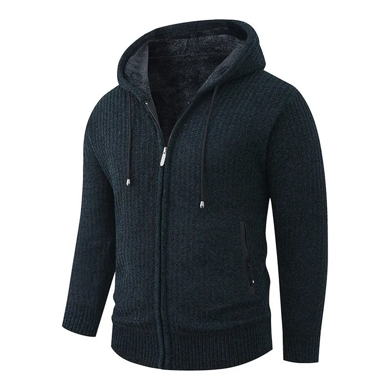Herren Kapuzen-Strickjacke mit Teddyfutter und durchgehendem Reißverschluss Nord Taschen
