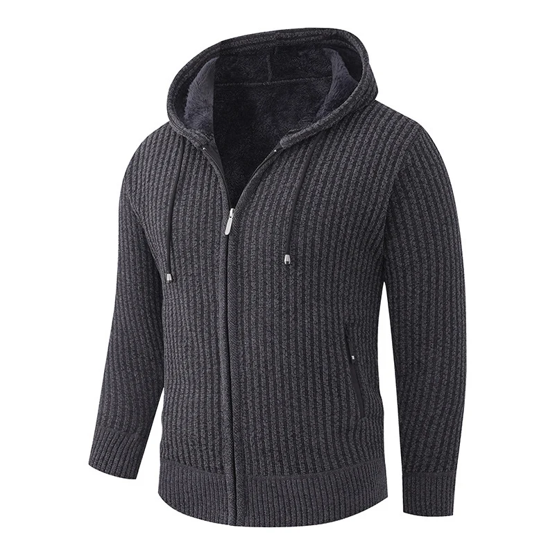 Herren Kapuzen-Strickjacke mit Teddyfutter und durchgehendem Reißverschluss Nord Taschen