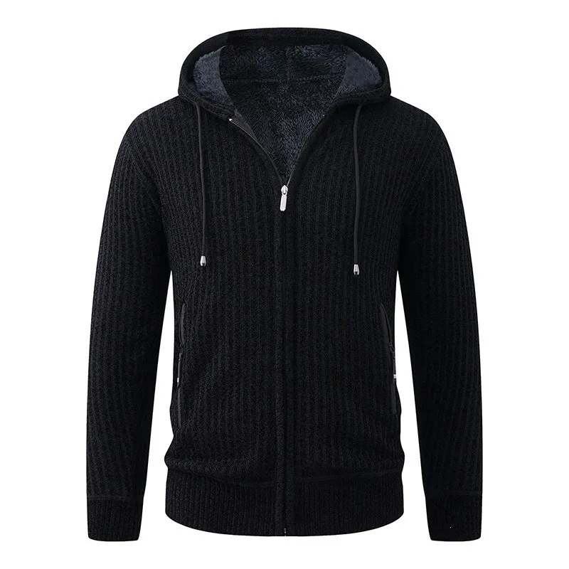 Herren Kapuzen-Strickjacke mit Teddyfutter und durchgehendem Reißverschluss Nord Taschen