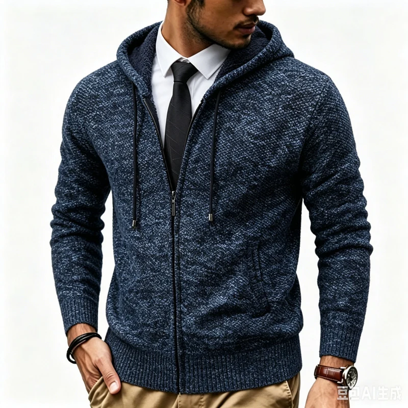 Herren Kapuzen-Strickjacke mit Teddyfutter und durchgehendem Reißverschluss Nord Taschen