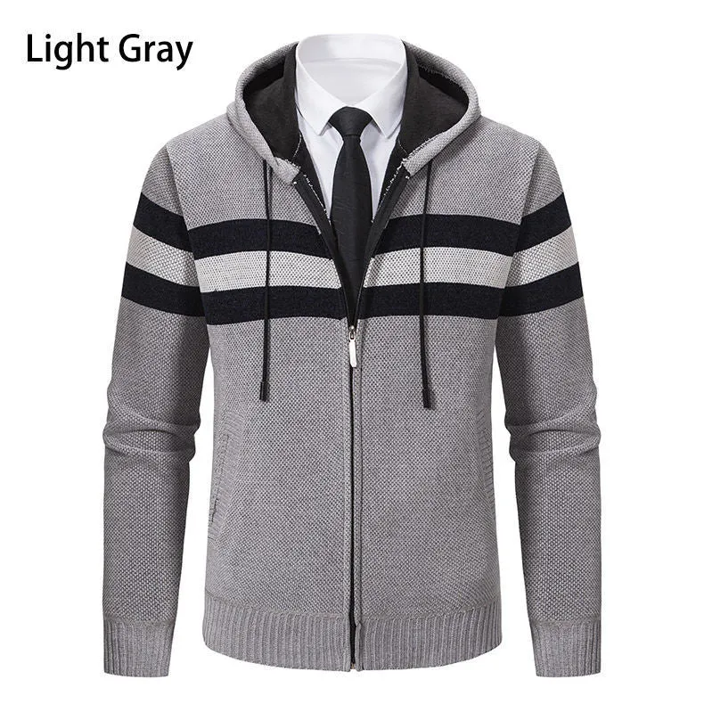Herren Kapuzen-Strickjacke mit durchgehendem Reißverschluss, Kontraststreifen und Eingrifftaschen Nord Taschen