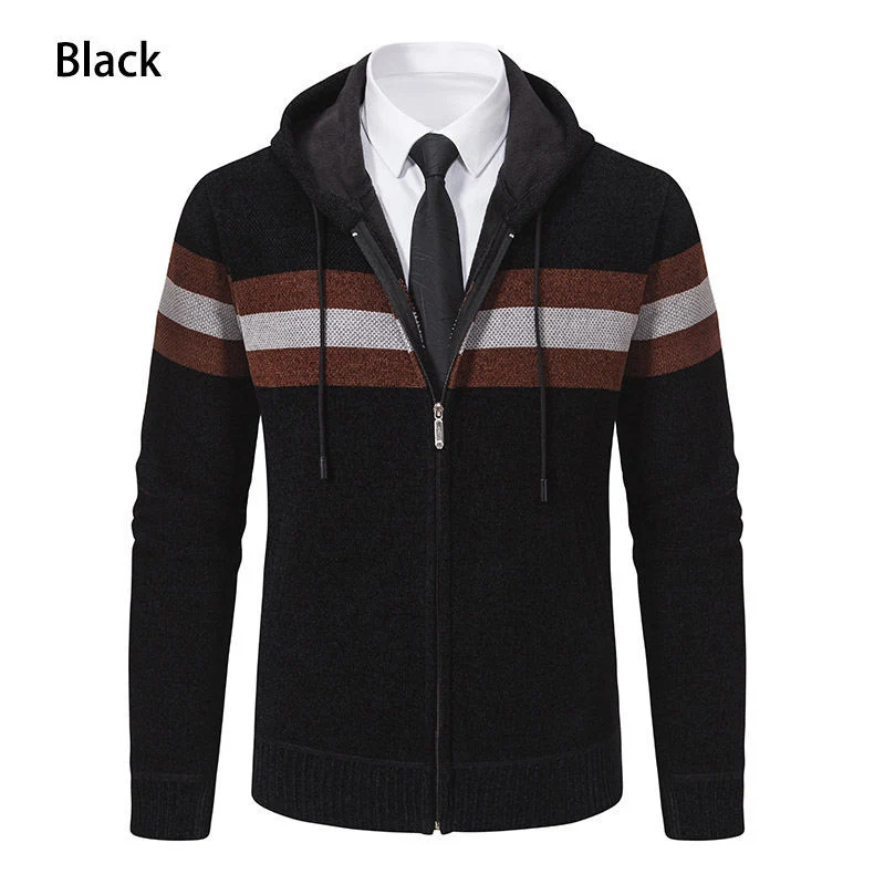 Herren Kapuzen-Strickjacke mit durchgehendem Reißverschluss, Kontraststreifen und Eingrifftaschen Nord Taschen