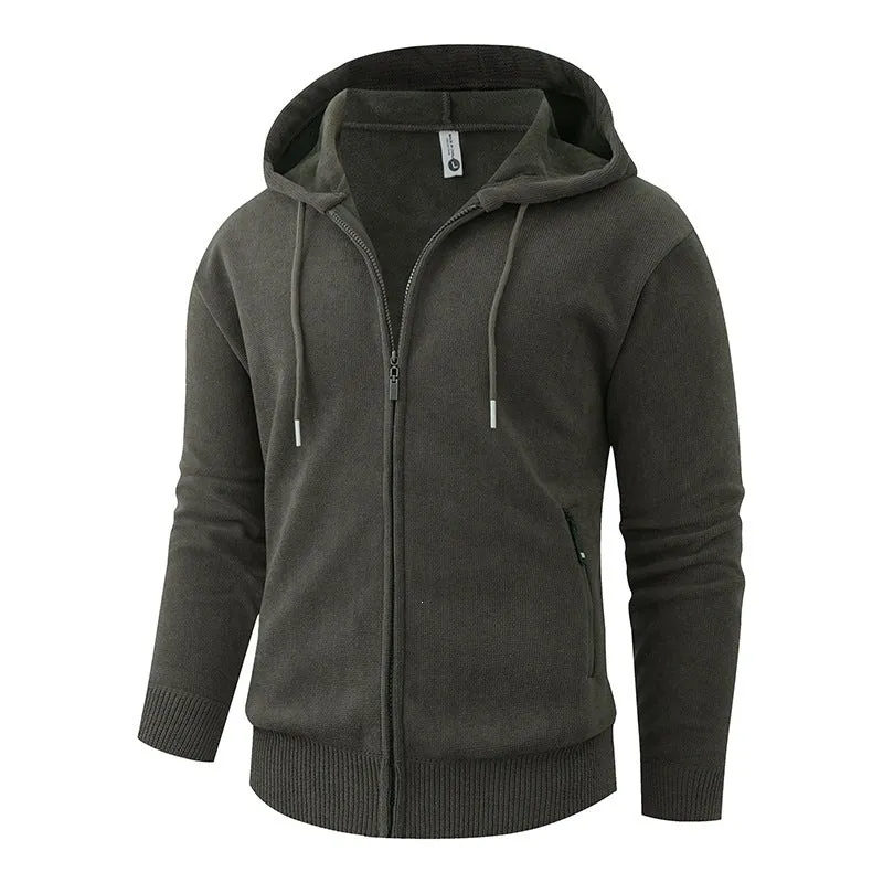 Herren Kapuzen-Fleecejacke mit durchgehendem Reißverschluss und gerippten Bündchen Nord Taschen