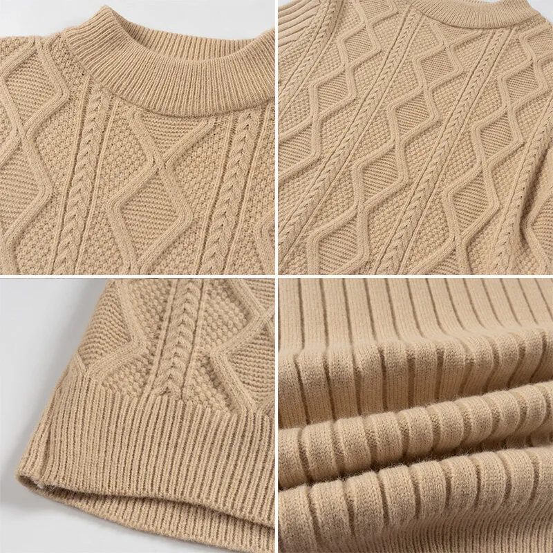 Herren Kabelstrick-Mockneck-Pullover aus feinem Wollmix mit Zopfmuster Nord Taschen