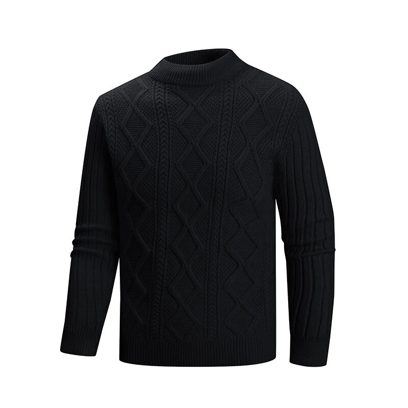 Herren Kabelstrick-Mockneck-Pullover aus feinem Wollmix mit Zopfmuster Nord Taschen