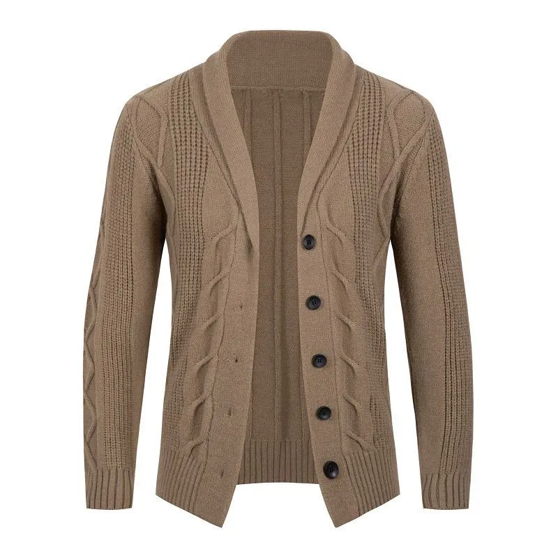 Herren Kabelstrick-Cardigan mit Schalkragen und Knopfleiste Nord Taschen