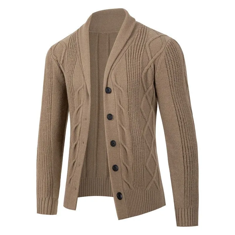 Herren Kabelstrick-Cardigan mit Schalkragen und Knopfleiste Nord Taschen