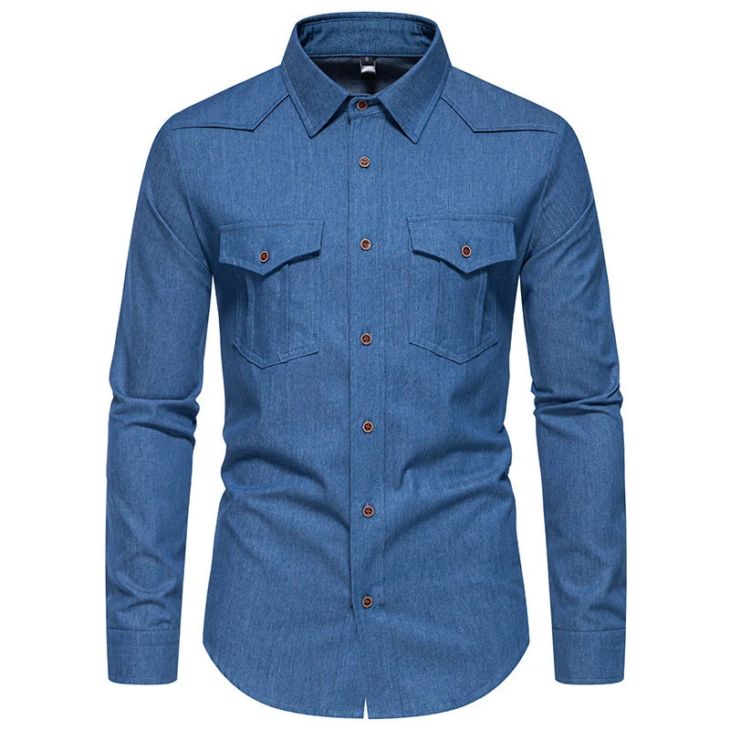 Herren Jeanshemd mit Western‑Yoke, aufgesetzten Brusttaschen und schmaler Casual‑Passform Nord Taschen