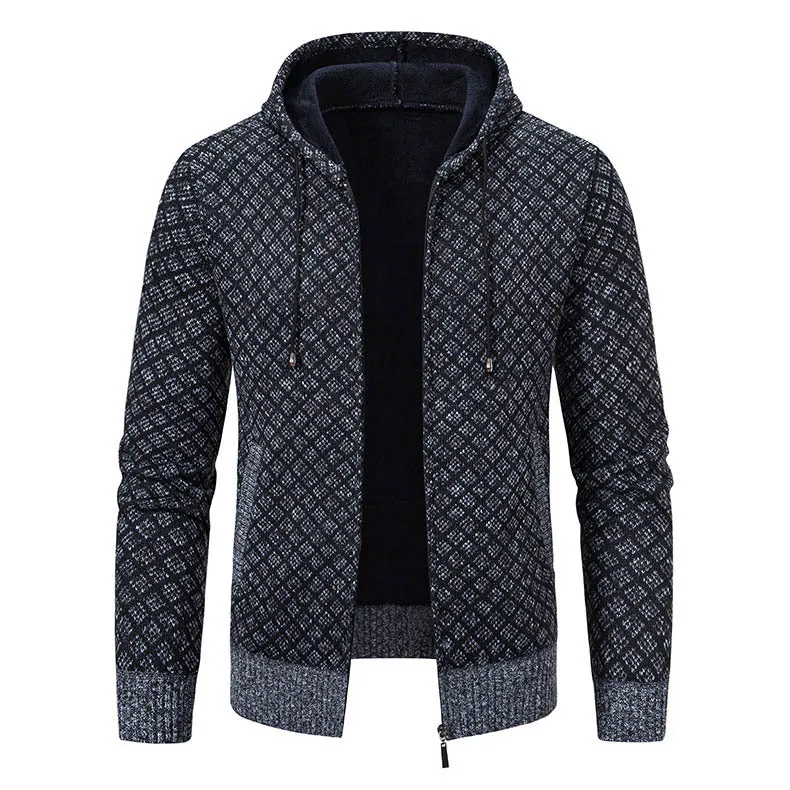 Herren Jacquard-Zipstrickjacke mit Kapuze und wärmendem Fleecefutter Nord Taschen