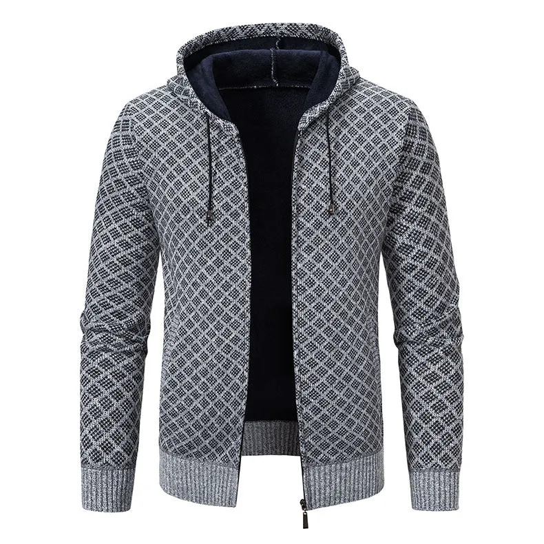 Herren Jacquard-Zipstrickjacke mit Kapuze und wärmendem Fleecefutter Nord Taschen