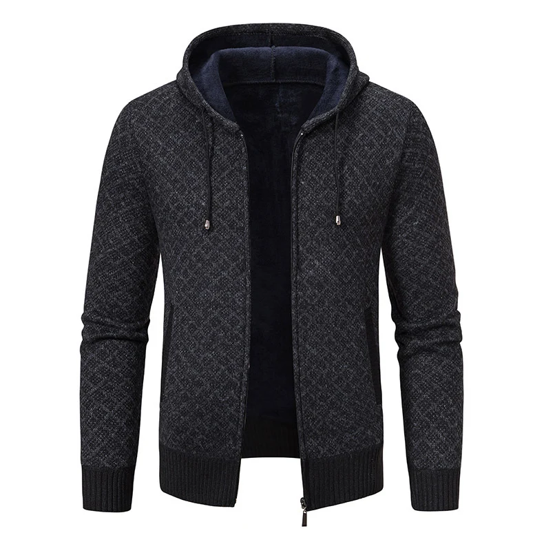 Herren Jacquard-Zipstrickjacke mit Kapuze und wärmendem Fleecefutter Nord Taschen