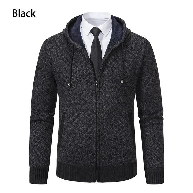 Herren Jacquard-Zipstrickjacke mit Kapuze und wärmendem Fleecefutter Nord Taschen