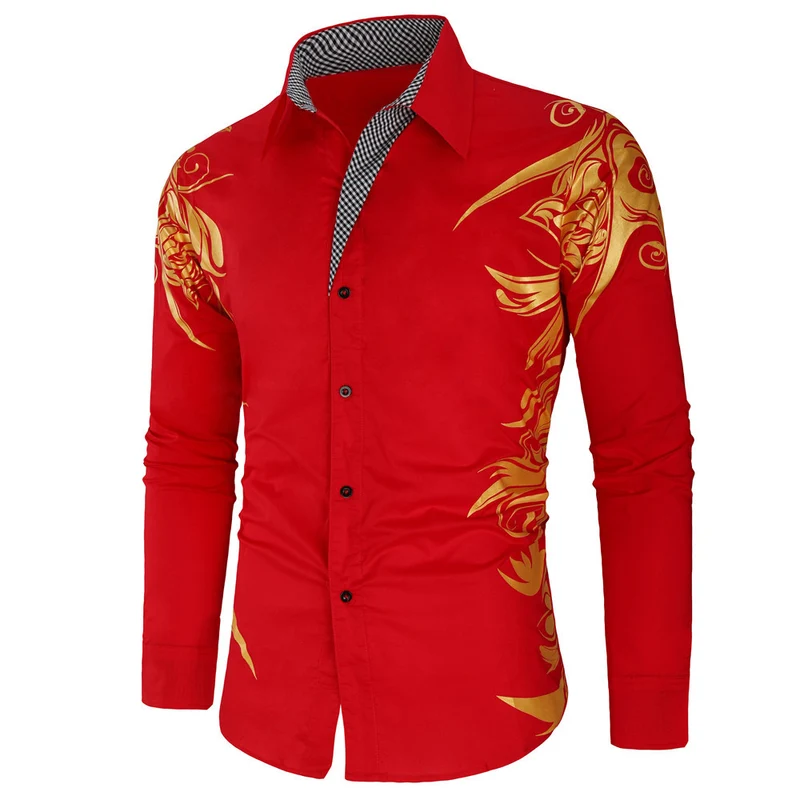 Herren Figurbetontes Button-Down-Hemd mit goldverzierter Ornamentik und kontrastiertem Innenkragen Nord Taschen