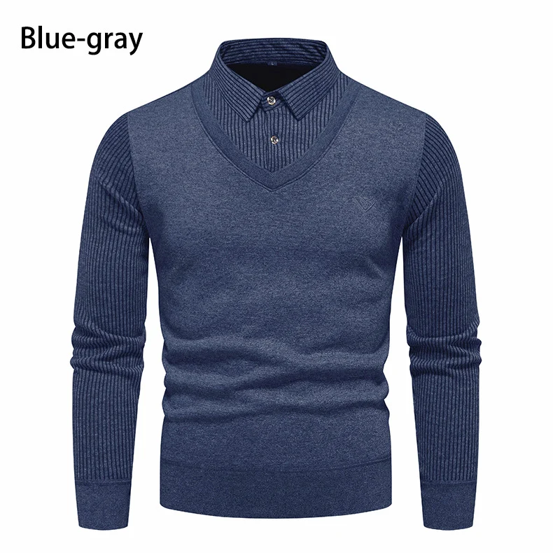 Herren Figurbetonter V‑Ausschnitt-Pullover mit integriertem Hemdkragen und gerippten Ärmeln Nord Taschen