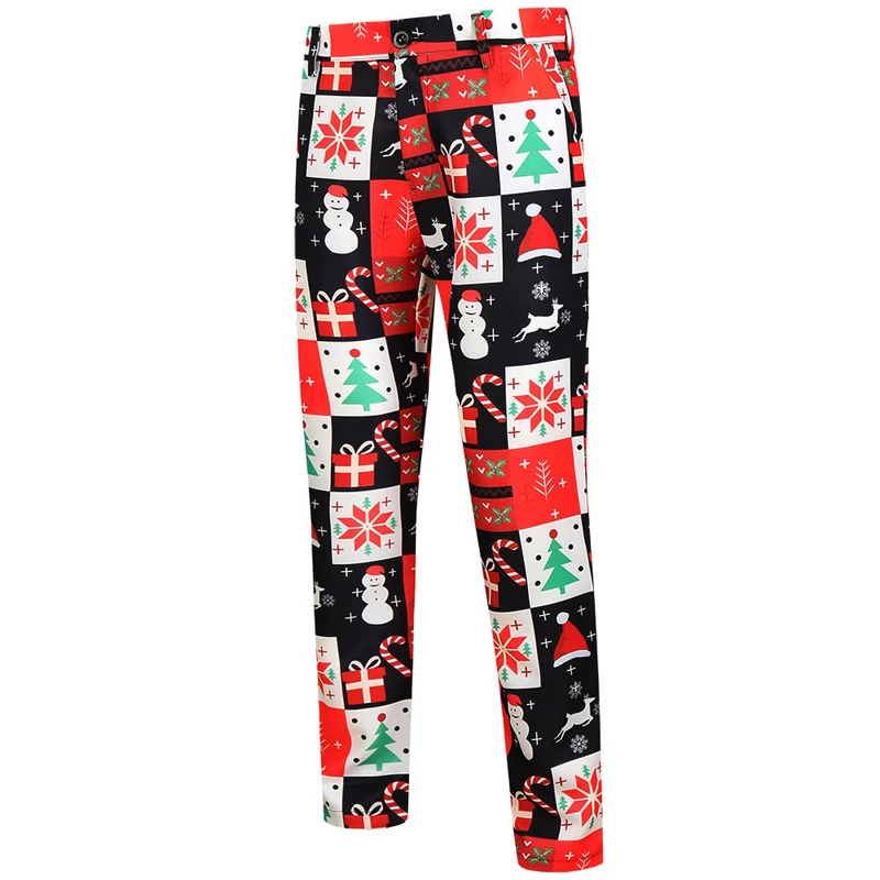 Herren Festliches Weihnachtsanzug-Set Sakko Weste Hose mit Patchmuster und Slim-Fit-Schnitt Nord Taschen