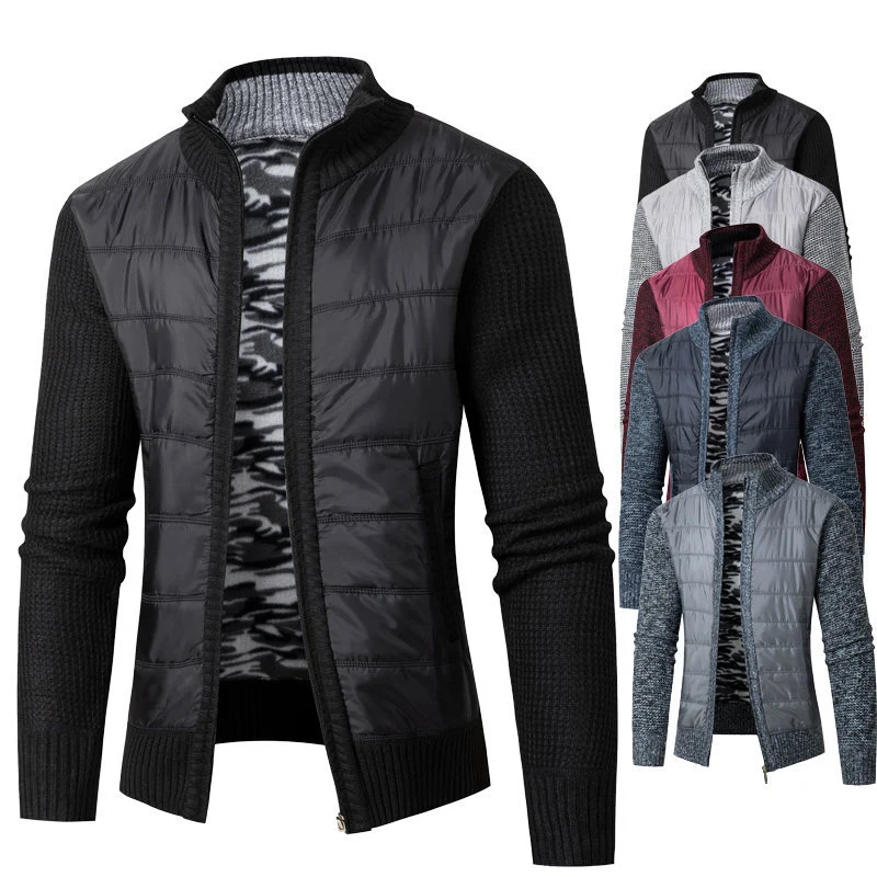 Herren Hybrid‑Strickjacke mit gesteppter Front und Stehkragen Nord Taschen