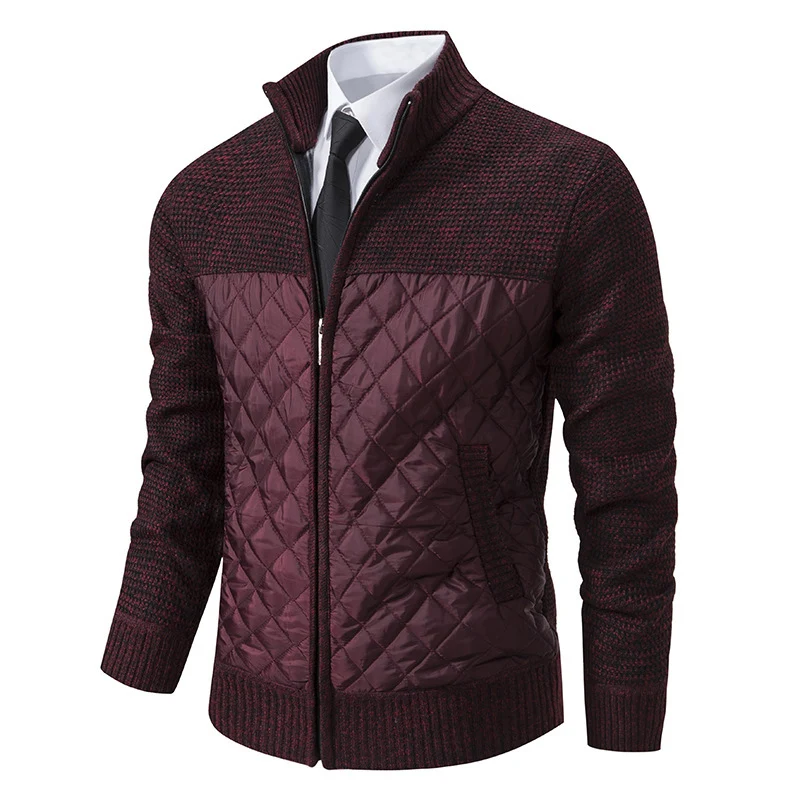 Herren Hybrid‑Strickjacke mit gestepptem Frontpanel, Stehkragen und durchgehendem Reißverschluss Nord Taschen