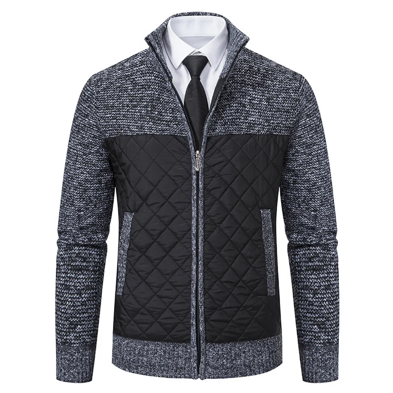 Herren Hybrid‑Strickjacke mit gestepptem Frontpanel, Stehkragen und durchgehendem Reißverschluss Nord Taschen
