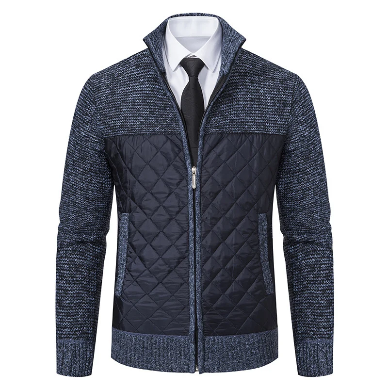 Herren Hybrid‑Strickjacke mit gestepptem Frontpanel, Stehkragen und durchgehendem Reißverschluss Nord Taschen