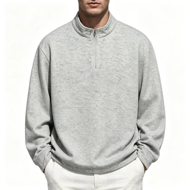 Herren Halbzip-Sweatshirt mit Stehkragen und melierter Struktur Nord Taschen