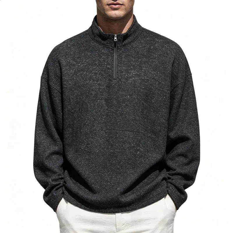 Herren Halbzip-Sweatshirt mit Stehkragen und melierter Struktur Nord Taschen